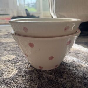 Set of Two Stoney Hill Garden Soft Country Polka Dot Ceramic Bowls